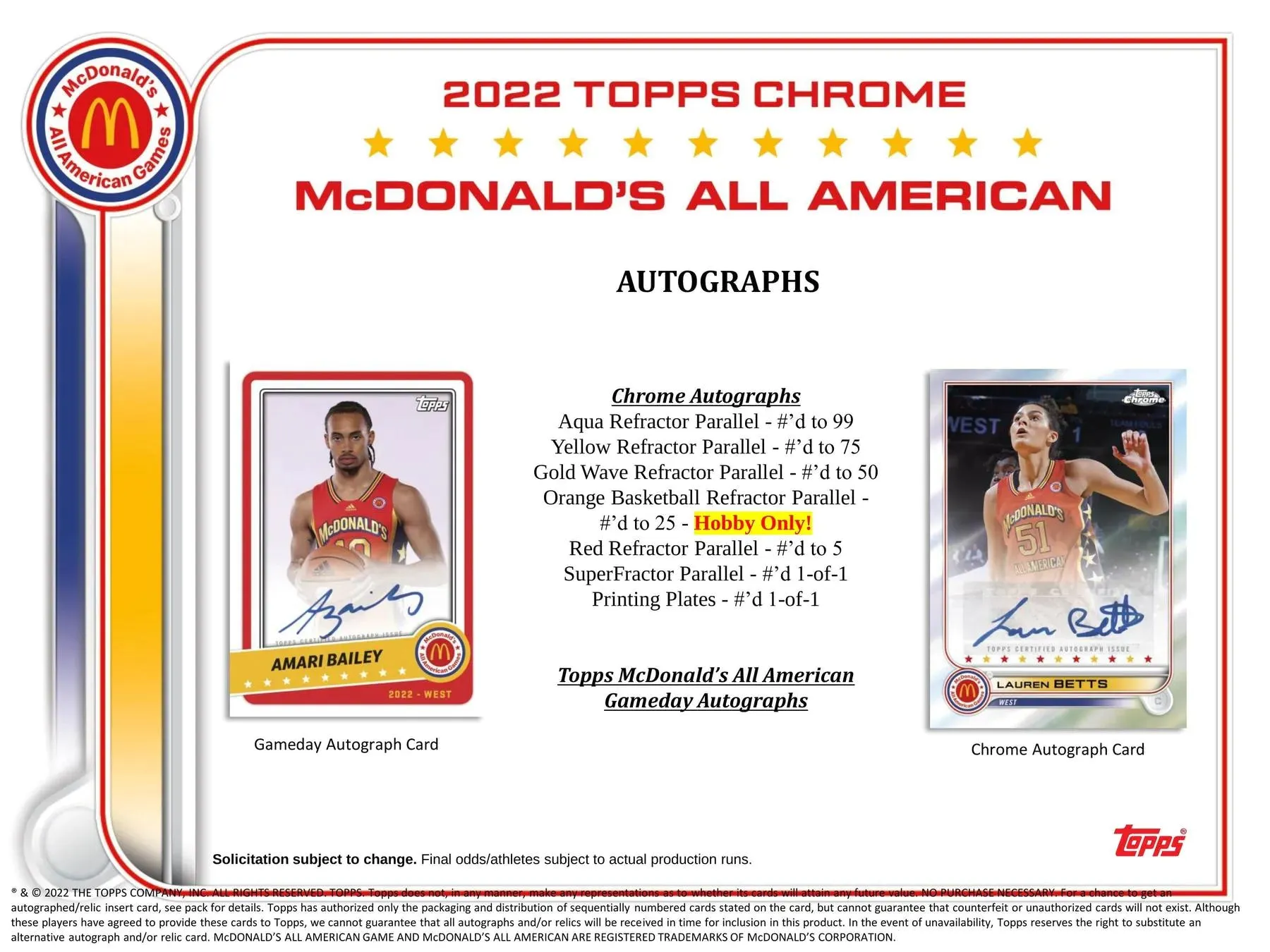 2022 Topps McDonald's All-American Chrome Basketball Box