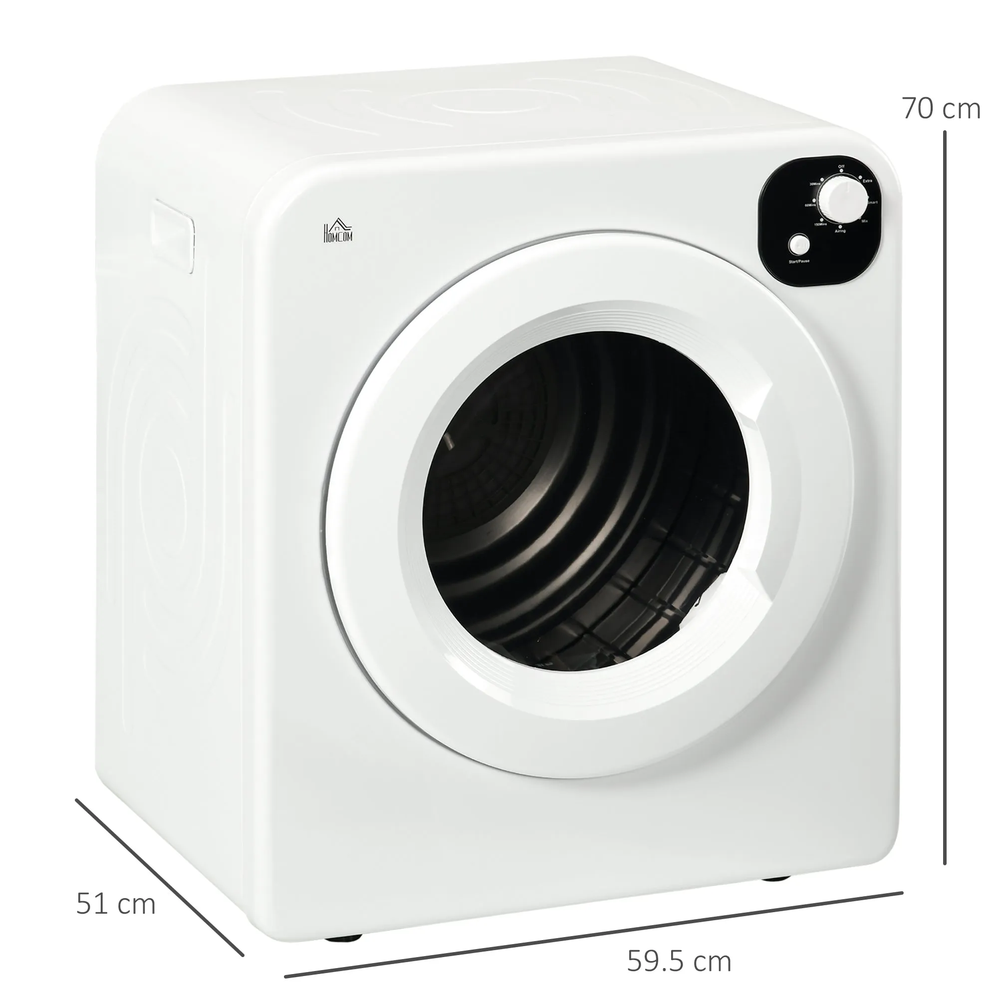 6kg Vented Tumble Dryer, Freestanding, Wall Mounted, Stackable, Portable Dryer with 7 Programmers, White