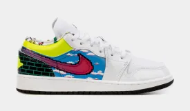 Air Jordan 1 Low Pixel Grade School Lifestyle Shoes (White/Multi) Free Shipping