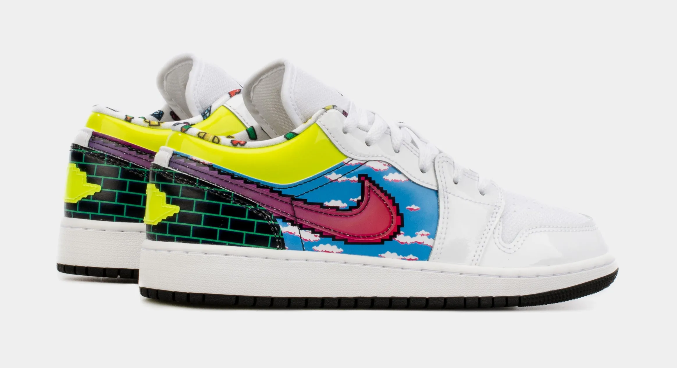 Air Jordan 1 Low Pixel Grade School Lifestyle Shoes (White/Multi) Free Shipping