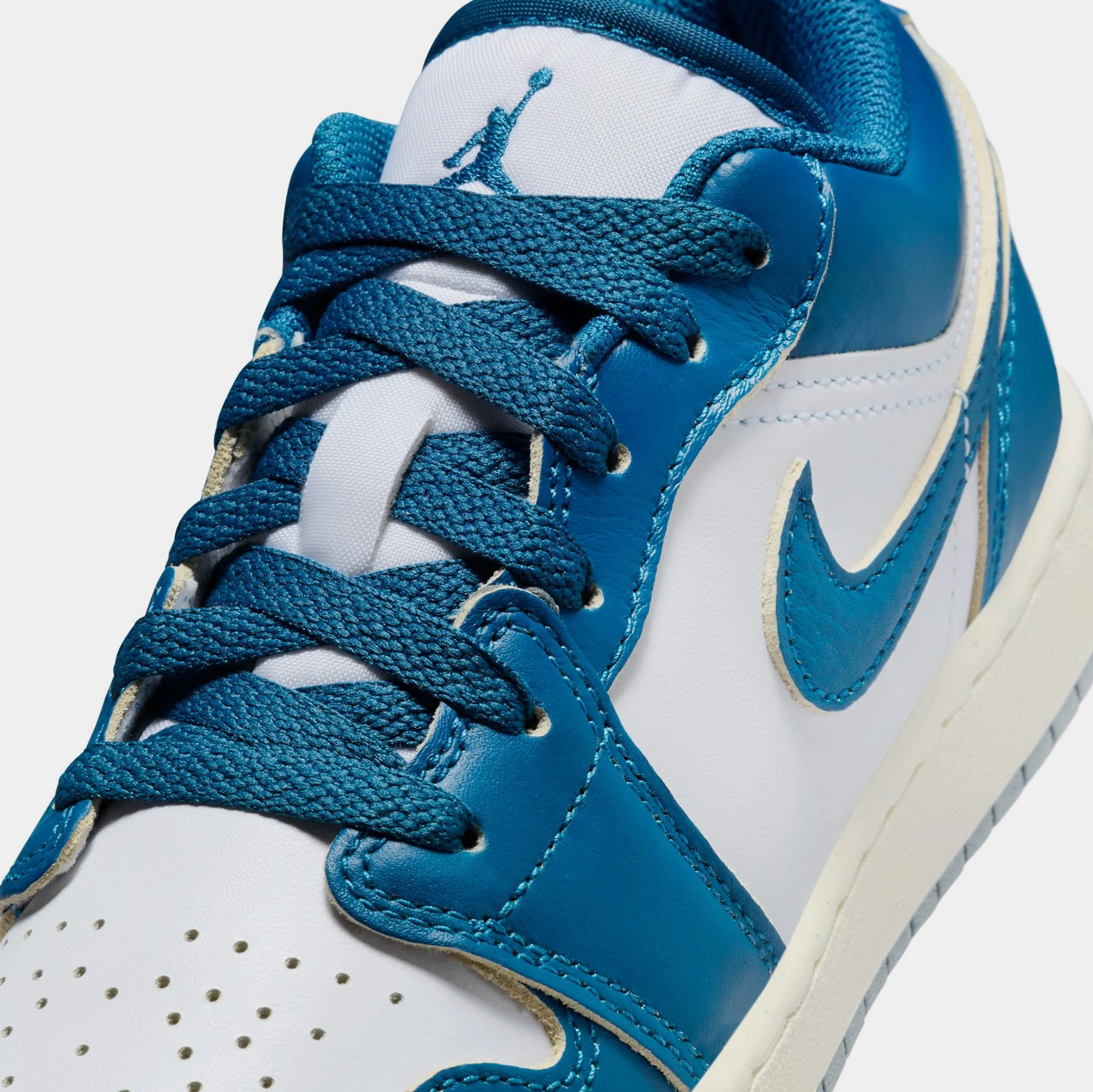 Air Jordan 1 Low SE Industrial Blue Grade School Lifestyle Shoes (White/Blue Grey/Sail/Industrial Blue)