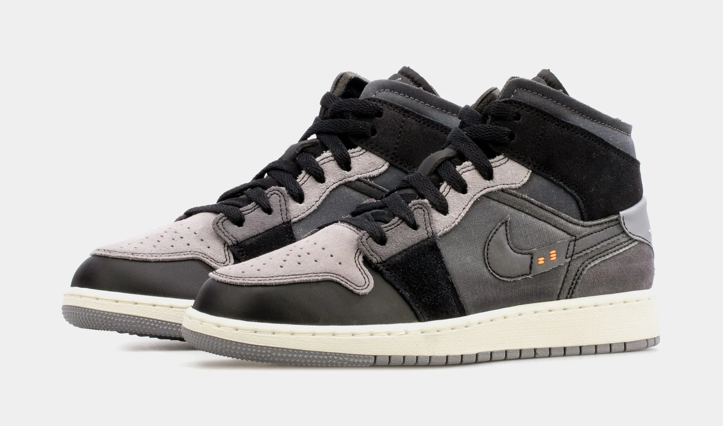 Air Jordan 1 Mid Craft Inside Out Grade School Lifestyle Shoes (Black/Grey)