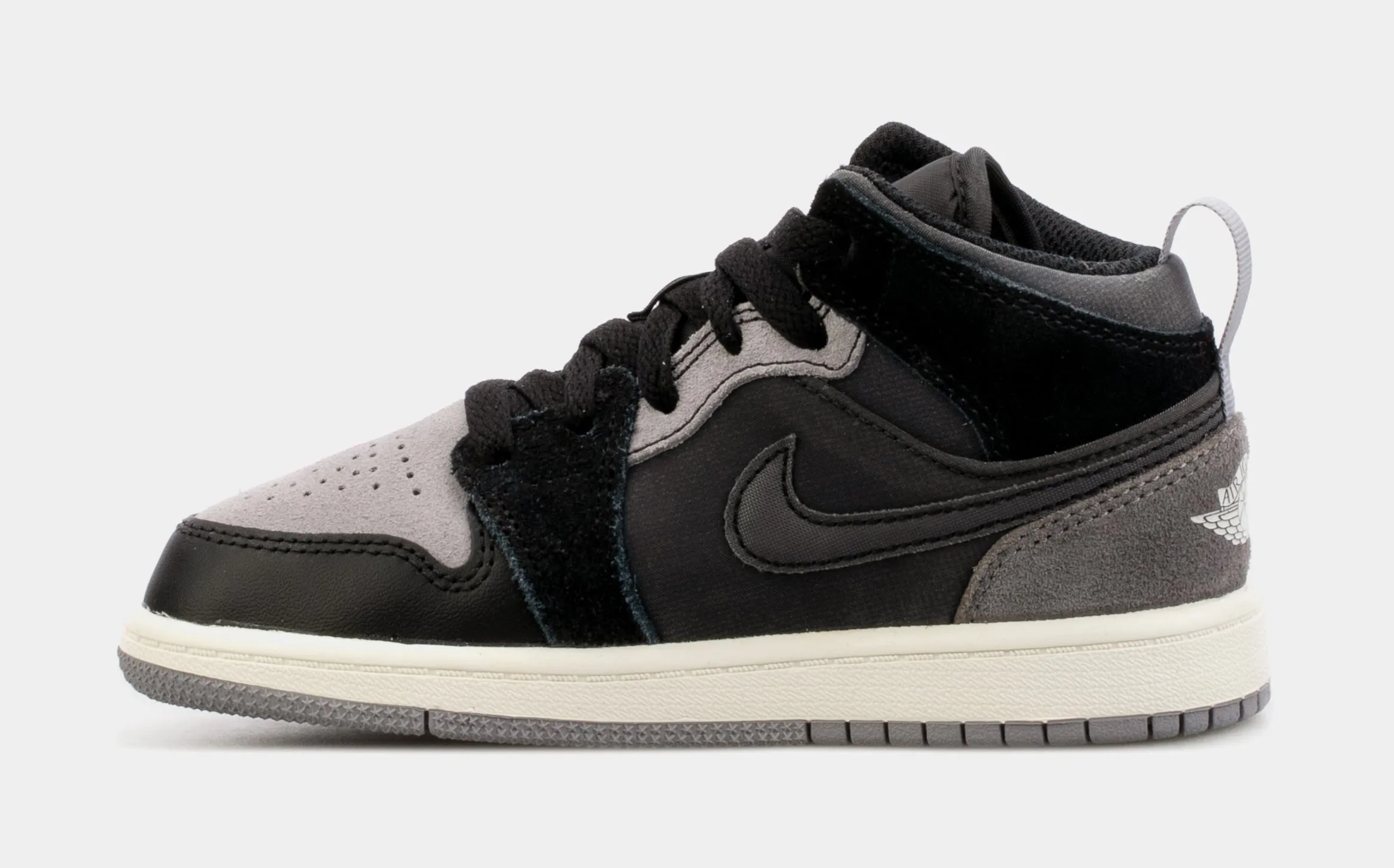 Air Jordan 1 Mid SE Craft Preschool Lifestyle Shoes (Black/Grey)