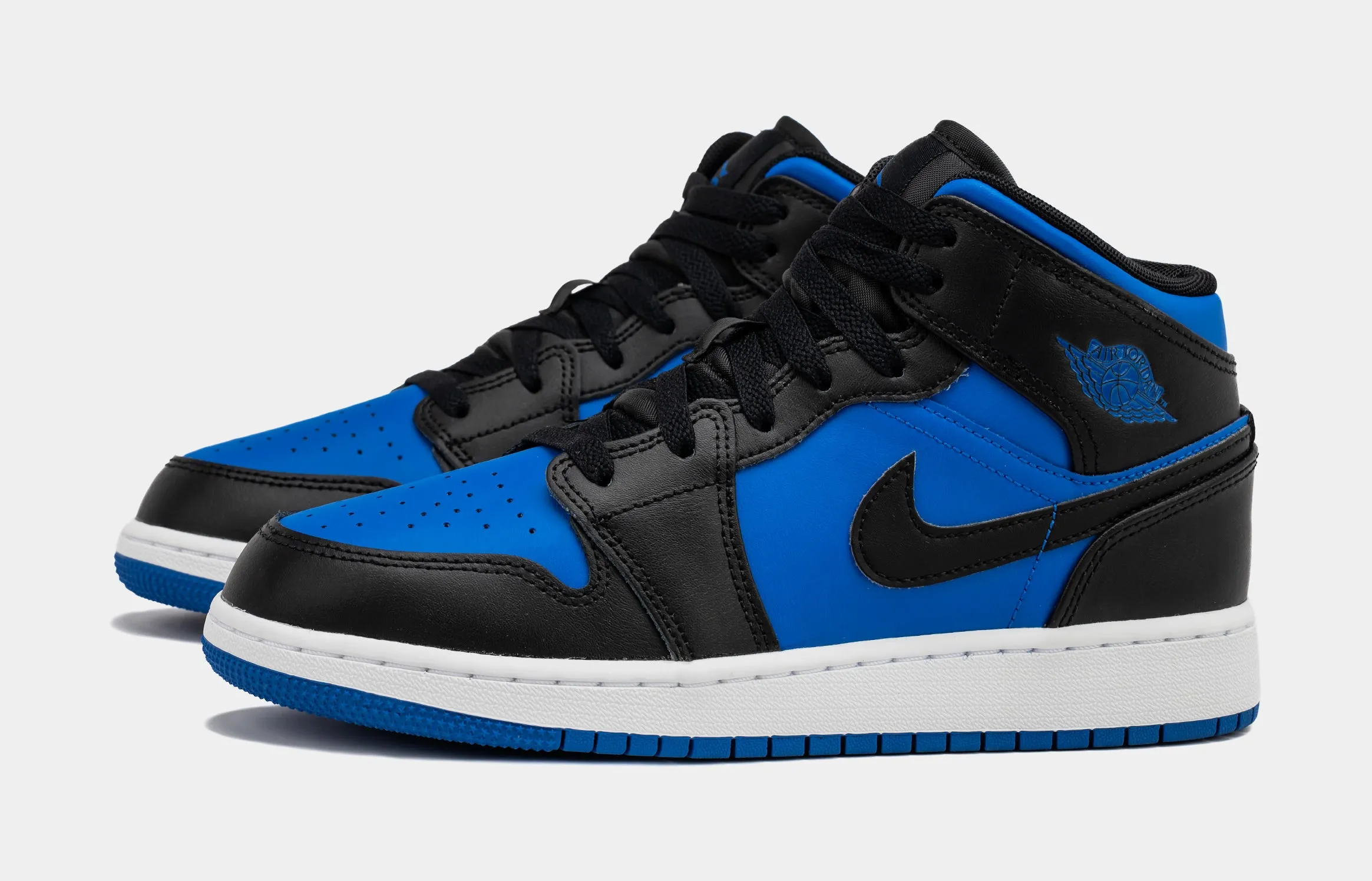 Air Jordan 1 Retro Mid Black Royal Blue Grade School Lifestyle Shoes (Black/Blue)