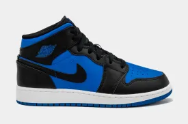 Air Jordan 1 Retro Mid Black Royal Blue Grade School Lifestyle Shoes (Black/Blue)