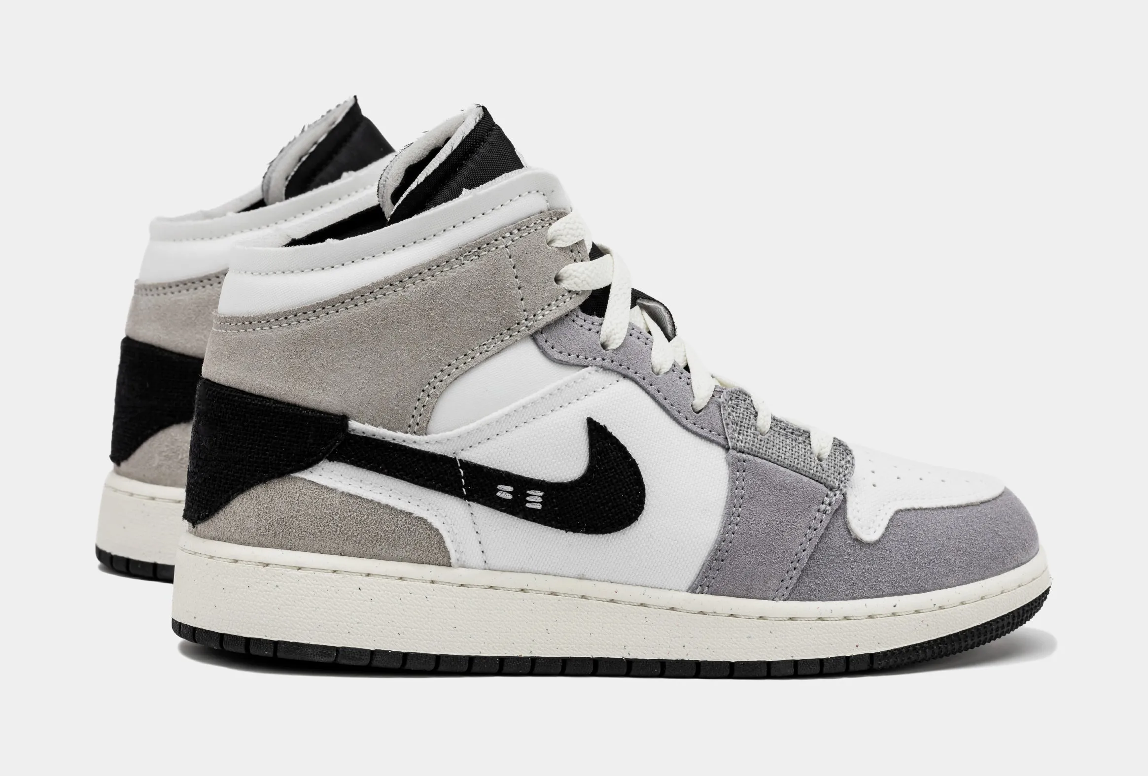 Air Jordan 1 Retro Mid Craft Cement Grey Grade School Lifestyle Shoes (Black/White)