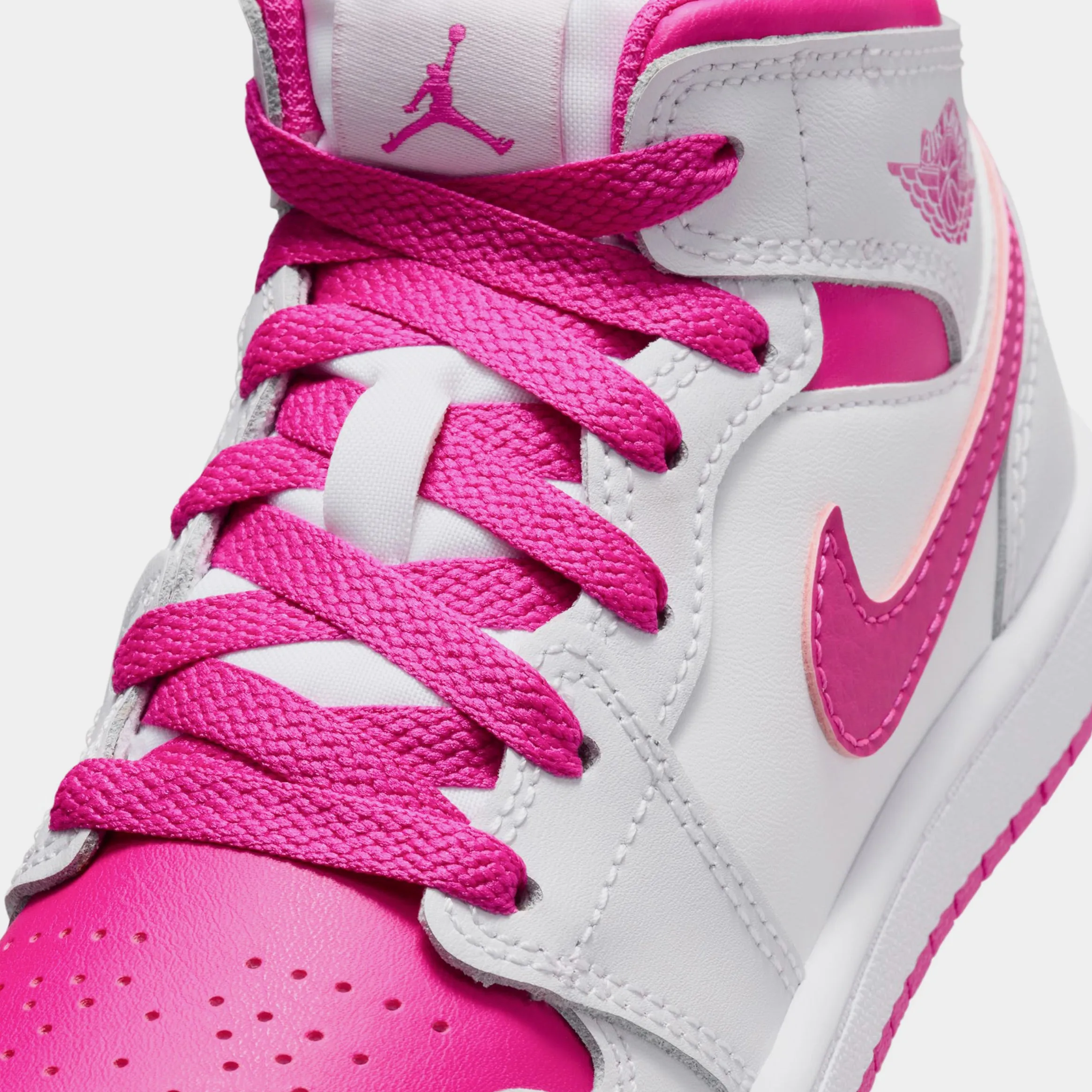 Air Jordan 1 Retro Mid Fire Pink Preschool Lifestyle Shoes (Iris Whisper/White/Fire Pink)