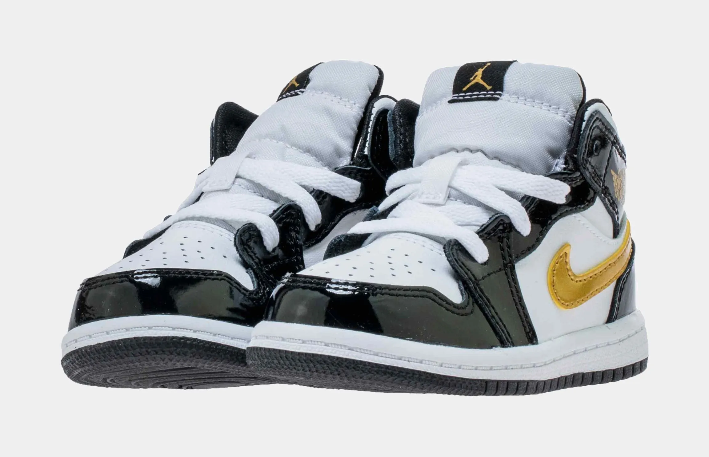 Air Jordan 1 Retro Mid SE Patent Black Gold Infant Toddler Lifestyle Shoes (Black/Gold)