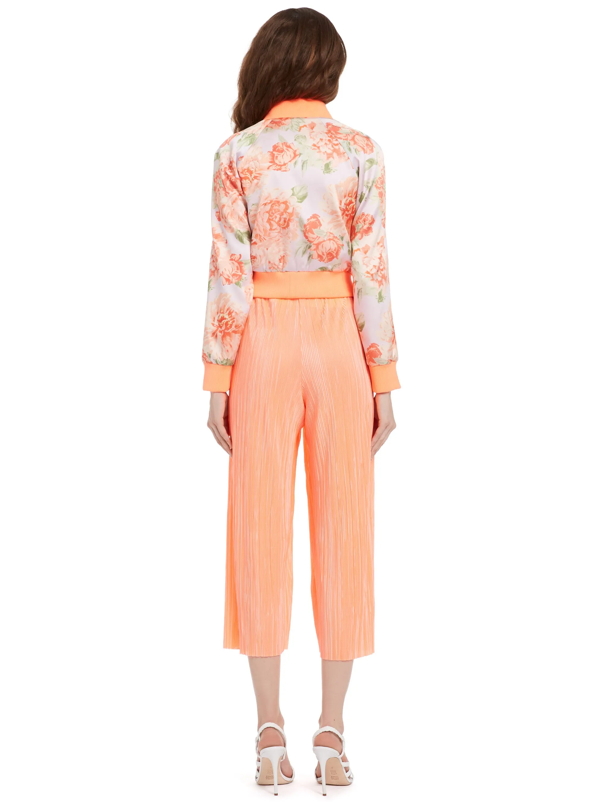 ALICE   OLIVIA - Duke Raglan Sleeve Crop Reversible Bomber in Neon Peach and Posy Garden Orchid