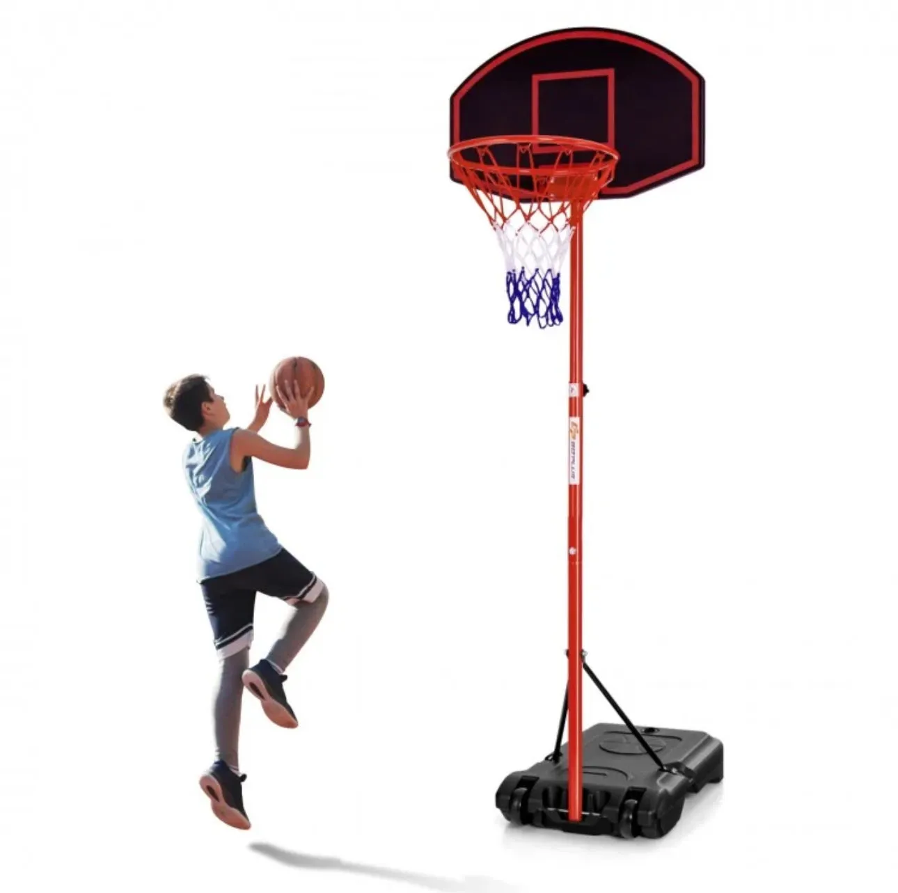 Black & Red Super Cool Portable Basketball Net Hoop With Wheels & Backboard | Adjustable Height | 5FT-7Ft | Heavy Duty | Sturdy Base