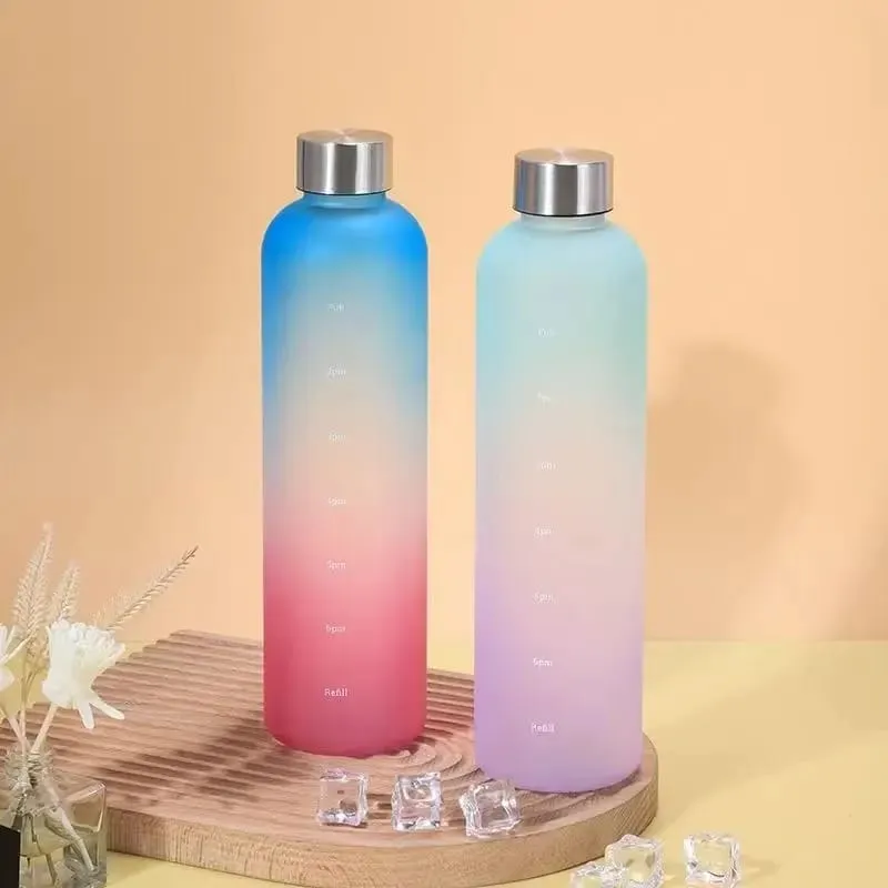 Colorful Gradient Steel Cover with Time Scale Water bottle 5469Aqua Over Lilac