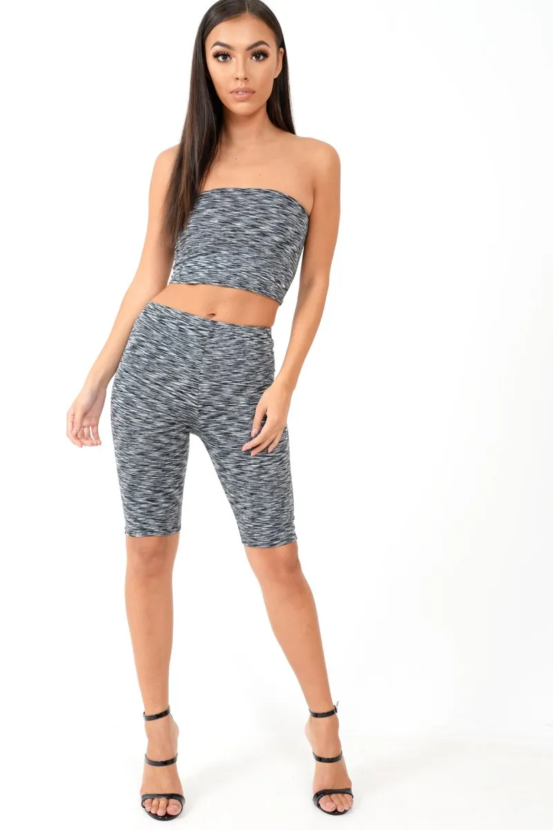 Grey Marl Cycling Shorts And Bandeau Co-Ord - Miakoda