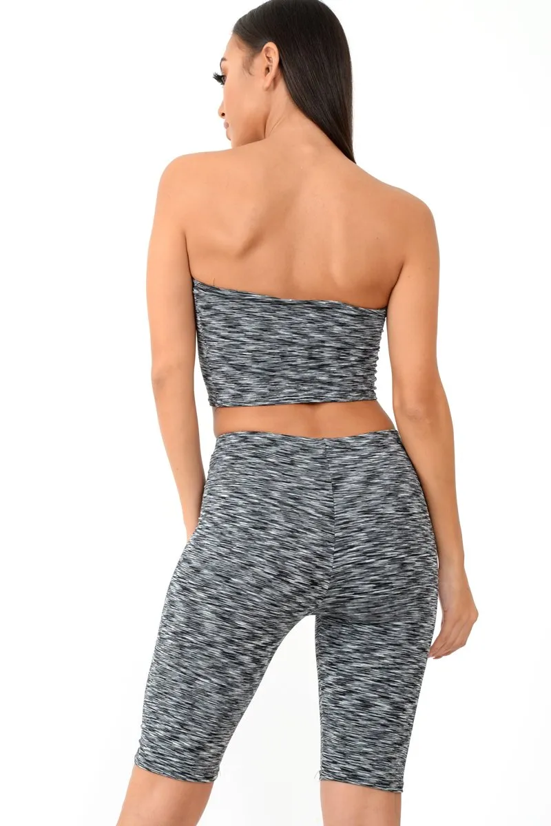 Grey Marl Cycling Shorts And Bandeau Co-Ord - Miakoda