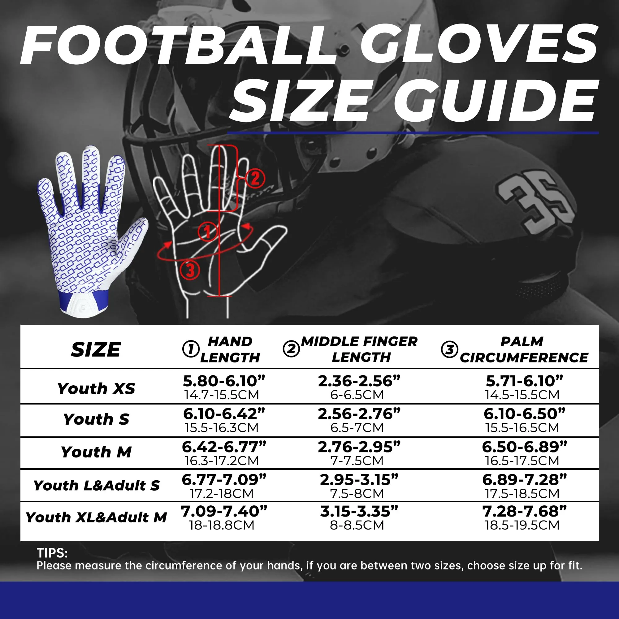 HANDLANDY Kids & Adult Football Gloves, Football Gloves for Men, American Football Gloves, Sticky Wide Receiver Grip S76567