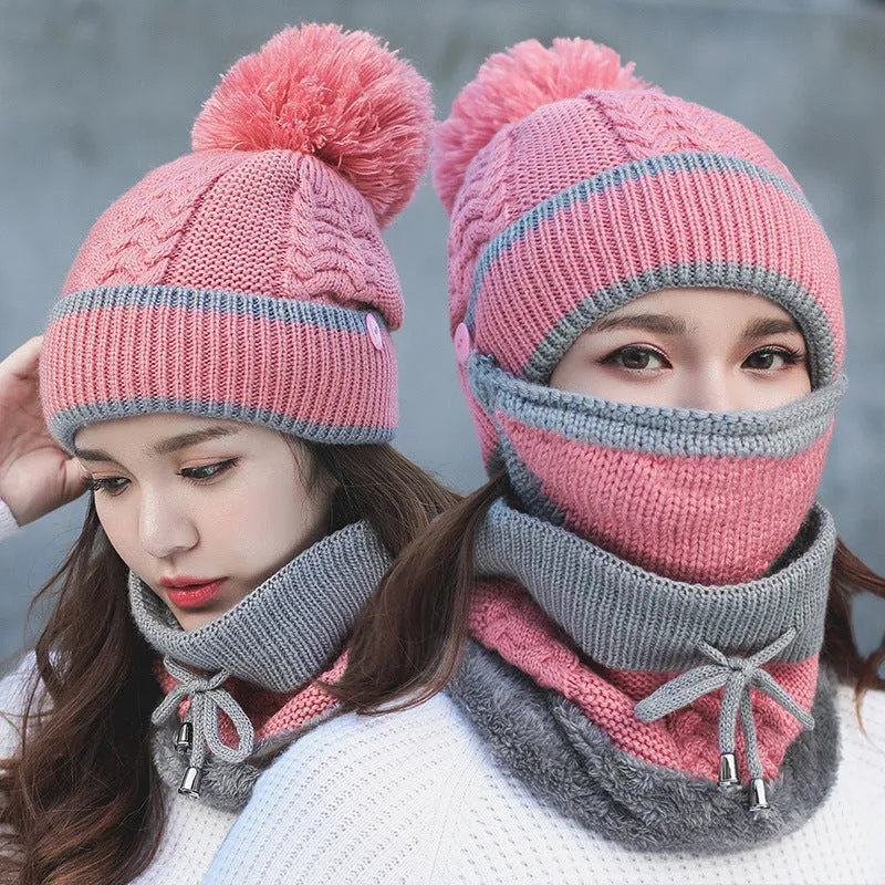 Knitted Hat All-match Mask Bib Plus Velvet Cycling Wool Hat Ear Protection Cap Winter Warm Hat Hip Hop Hat