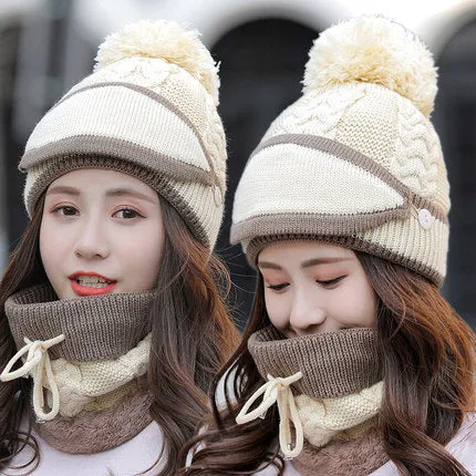 Knitted Hat All-match Mask Bib Plus Velvet Cycling Wool Hat Ear Protection Cap Winter Warm Hat Hip Hop Hat