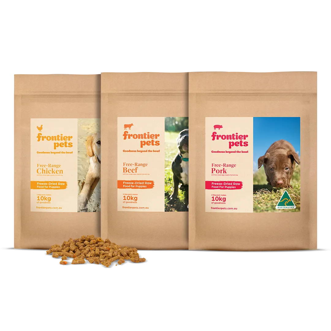 LARGE PACK COMBO | Free-Range 'Beef   Pork   Chicken' | Raw Freeze Dried - Puppy