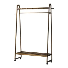 Oikiture Clothes Rack Garment Coat Stand Hanging Rail Bamboo Portable Wheels