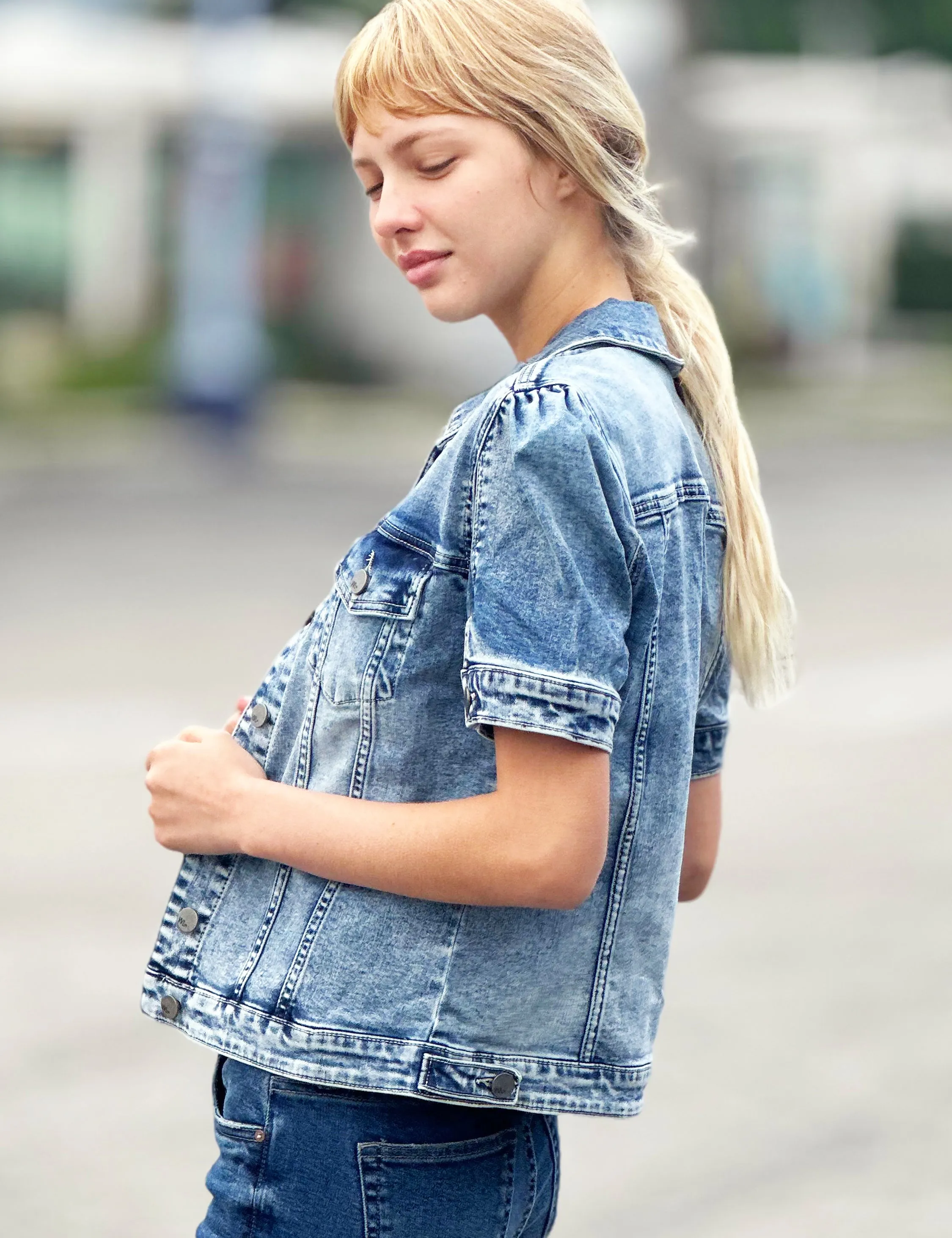 Puff-Sleeve Denim Jacket