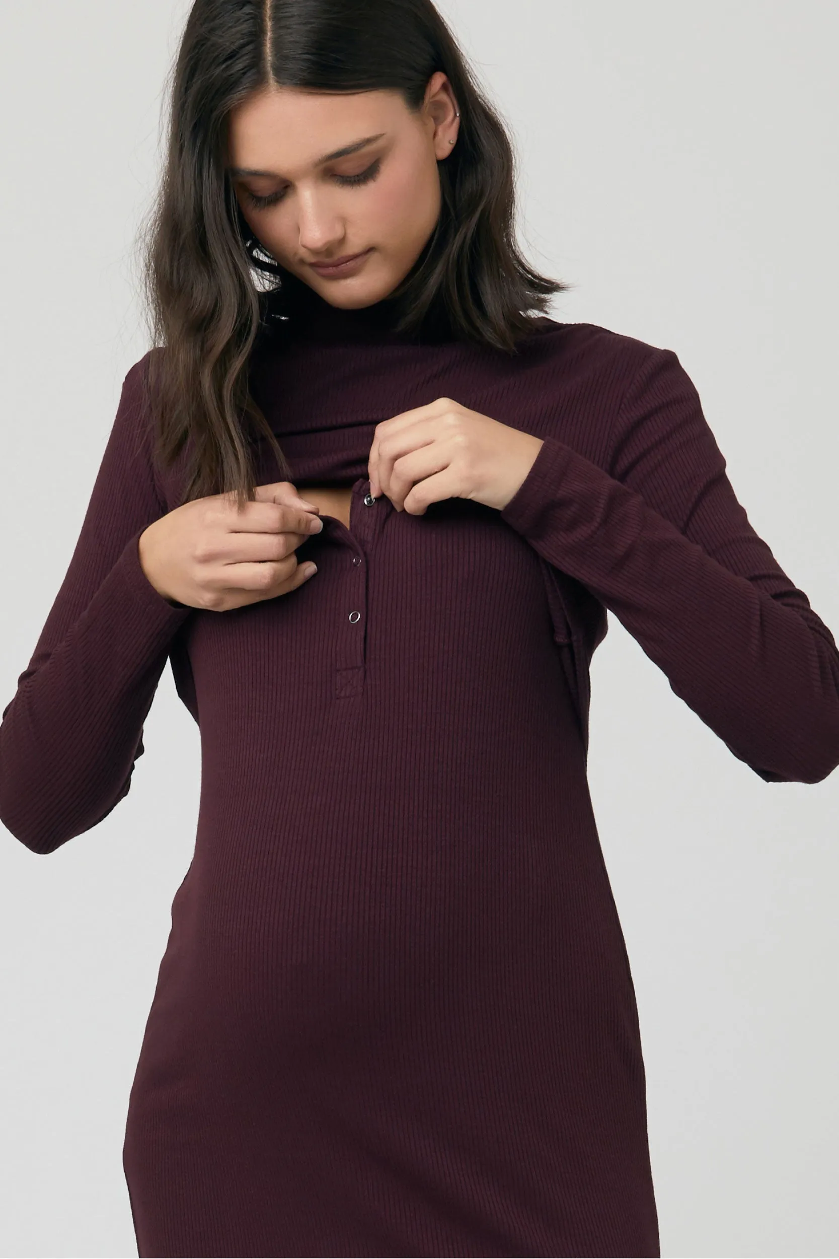 Ruby Rib Maternity Nursing Dress Maroon