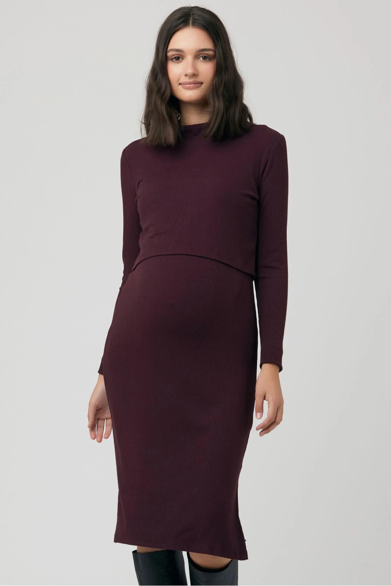 Ruby Rib Maternity Nursing Dress Maroon