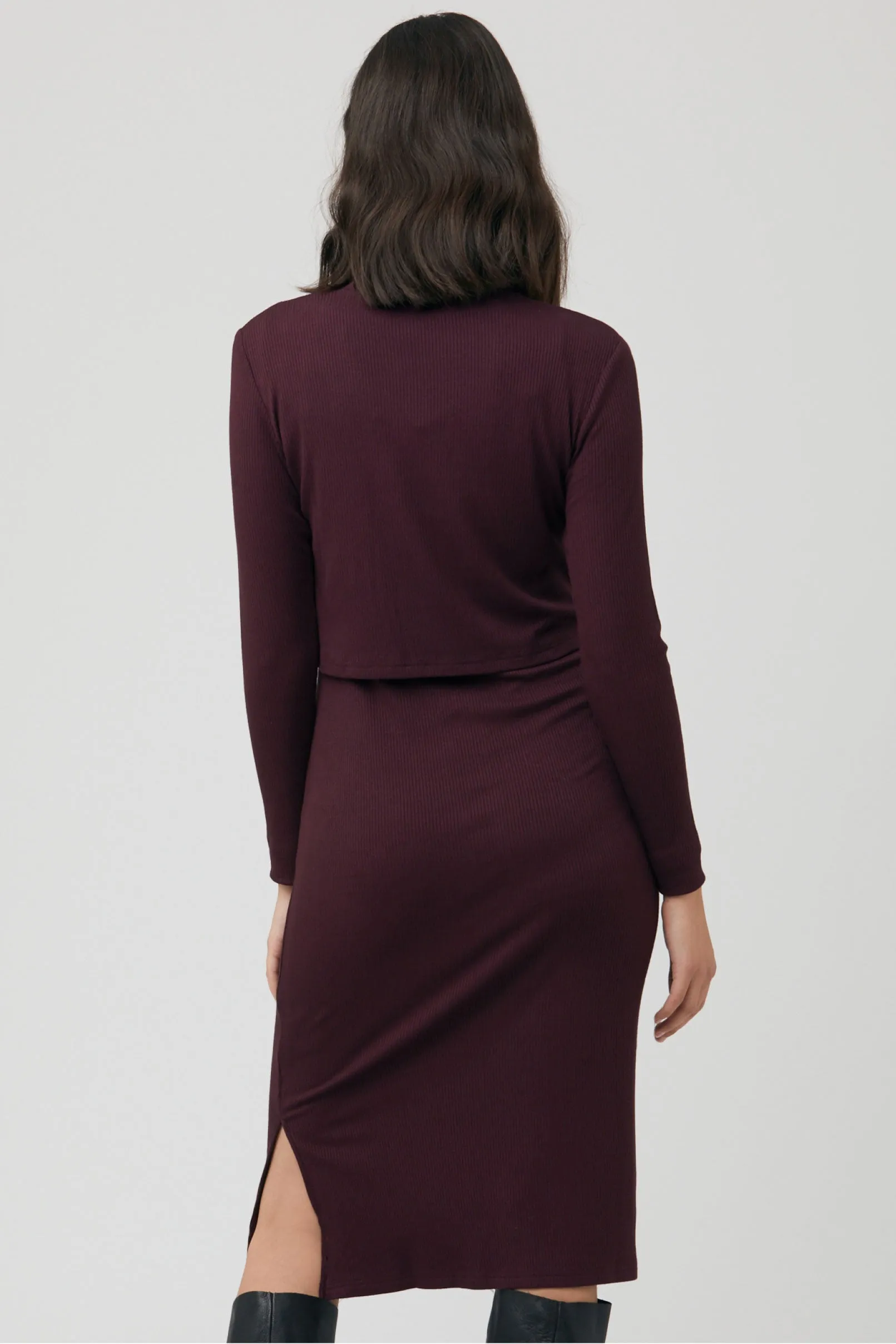 Ruby Rib Maternity Nursing Dress Maroon