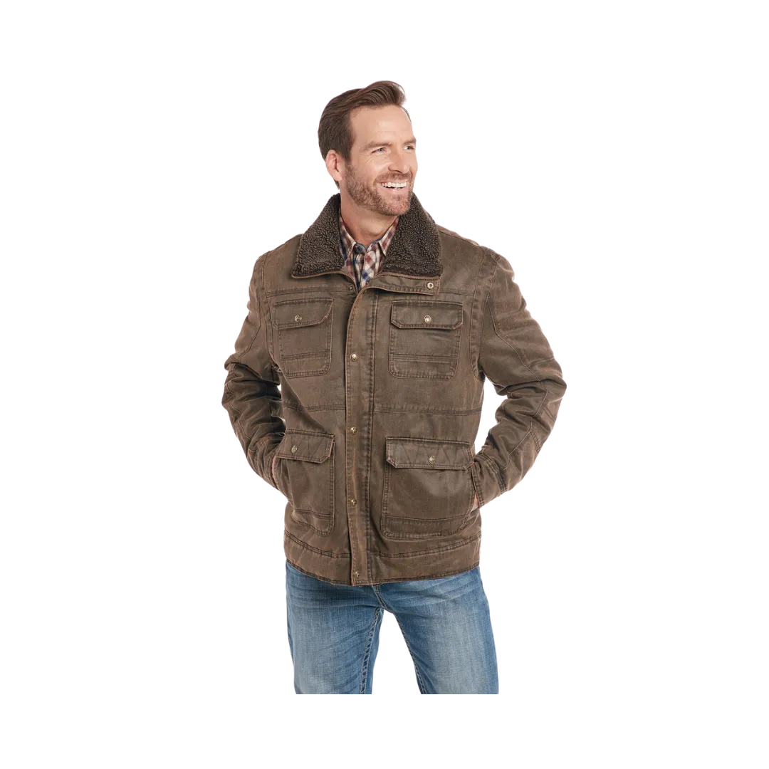 Sidran Men's Enzyme Washed Zip Front Sherpa Carry Pocket Antique Chocolate Jacket