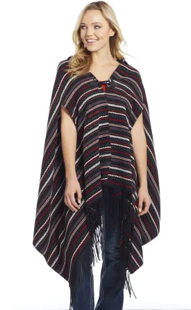 Sidran Navajo Women's Black Blanket Wrap Hooded Poncho