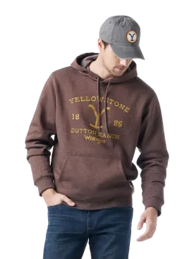 Wrangler Men's Yellowstone Dutton Ranch 1886 In Brown Heather Hoodie